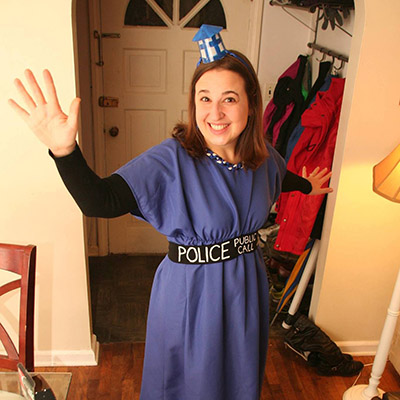 Becky Ong in a Tardis costume